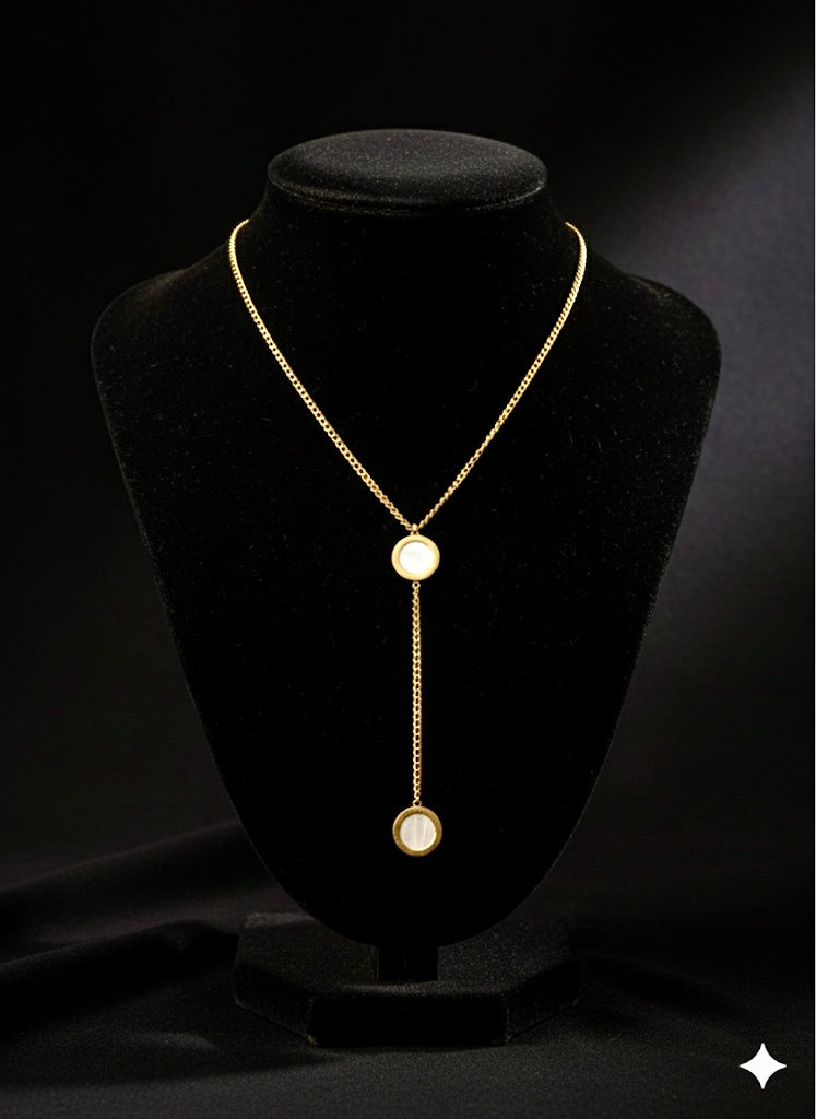 StainLess Steel Dual-Tone Marble Lariat Necklace