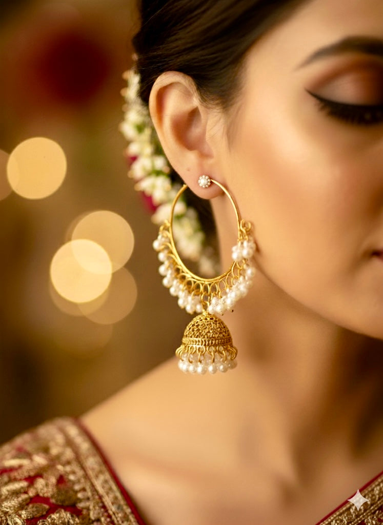 Classic Hoop Jhumka Earrings with Pearl Detailing