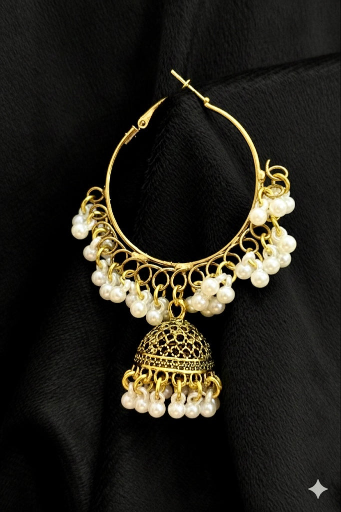 Classic Hoop Jhumka Earrings with Pearl Detailing