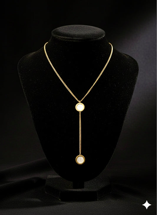 StainLess Steel Dual-Tone Marble Lariat Necklace